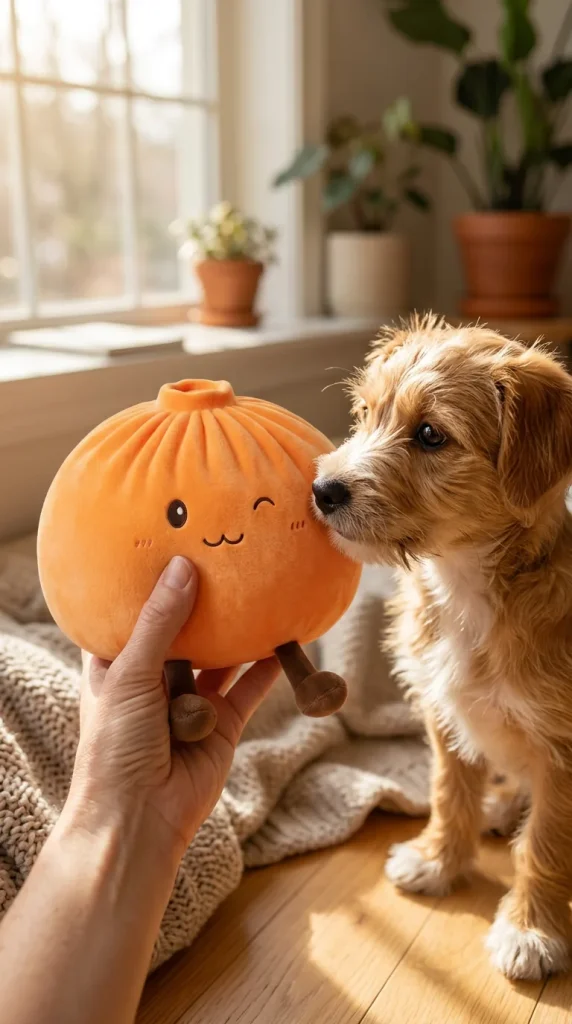 Giant Dumpling Squishy Oranssi XXL ja lemmikki — asiakaskuva
