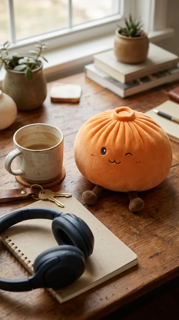 Giant Dumpling Squishy Oranssi XXL työpöydällä — asiakaskuva