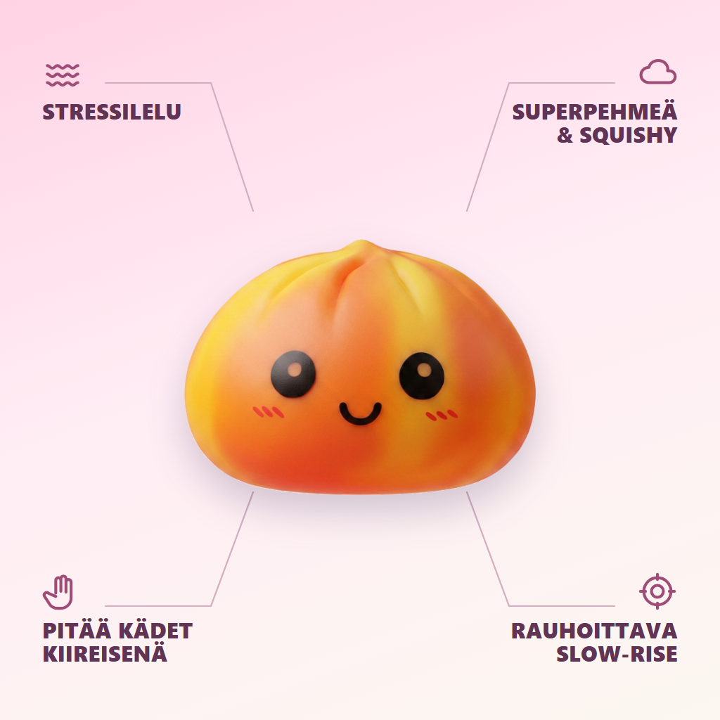 Squishy Dumpling Tie Dye Oranssi infografiikka: tärkeimmät edut