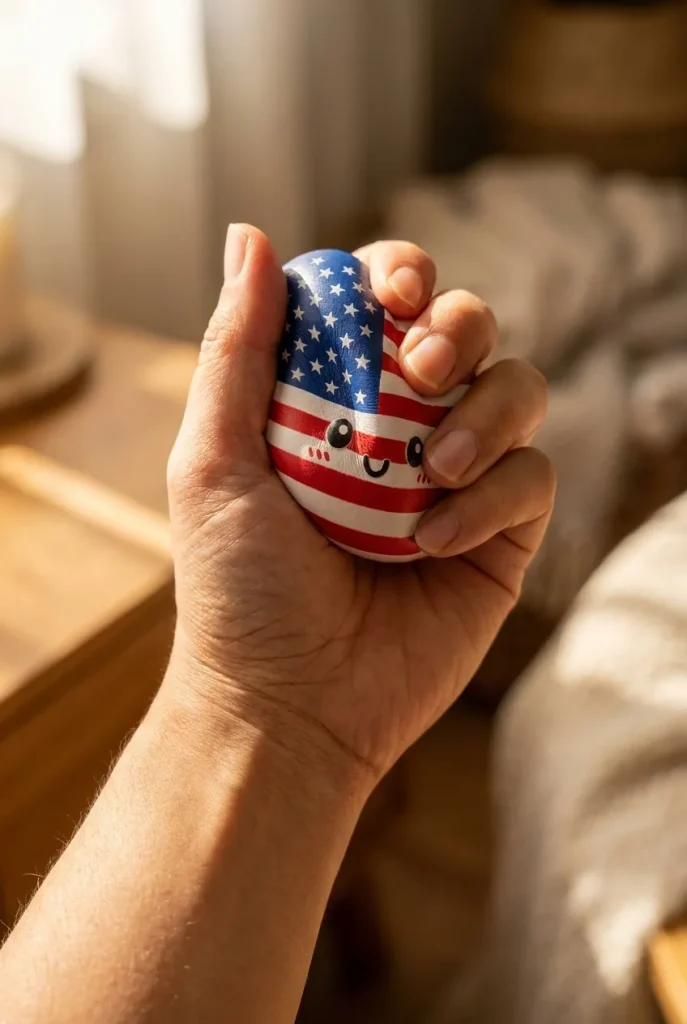 Squishy Dumpling USA -lippukuvio sormien välissä — asiakaskuva