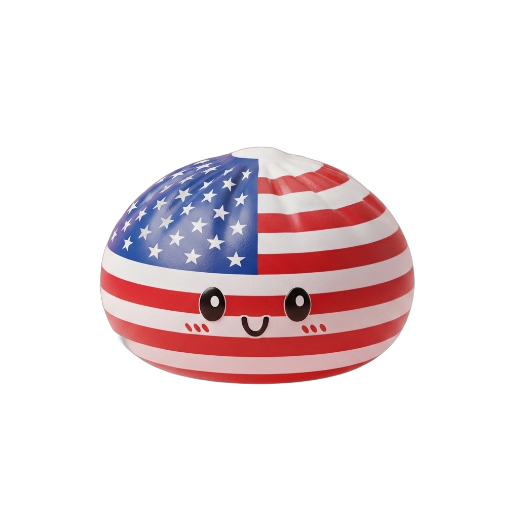 Squishy Dumpling USA -lippukuvio — squishy antistressilelu, slow-rise, kawaii