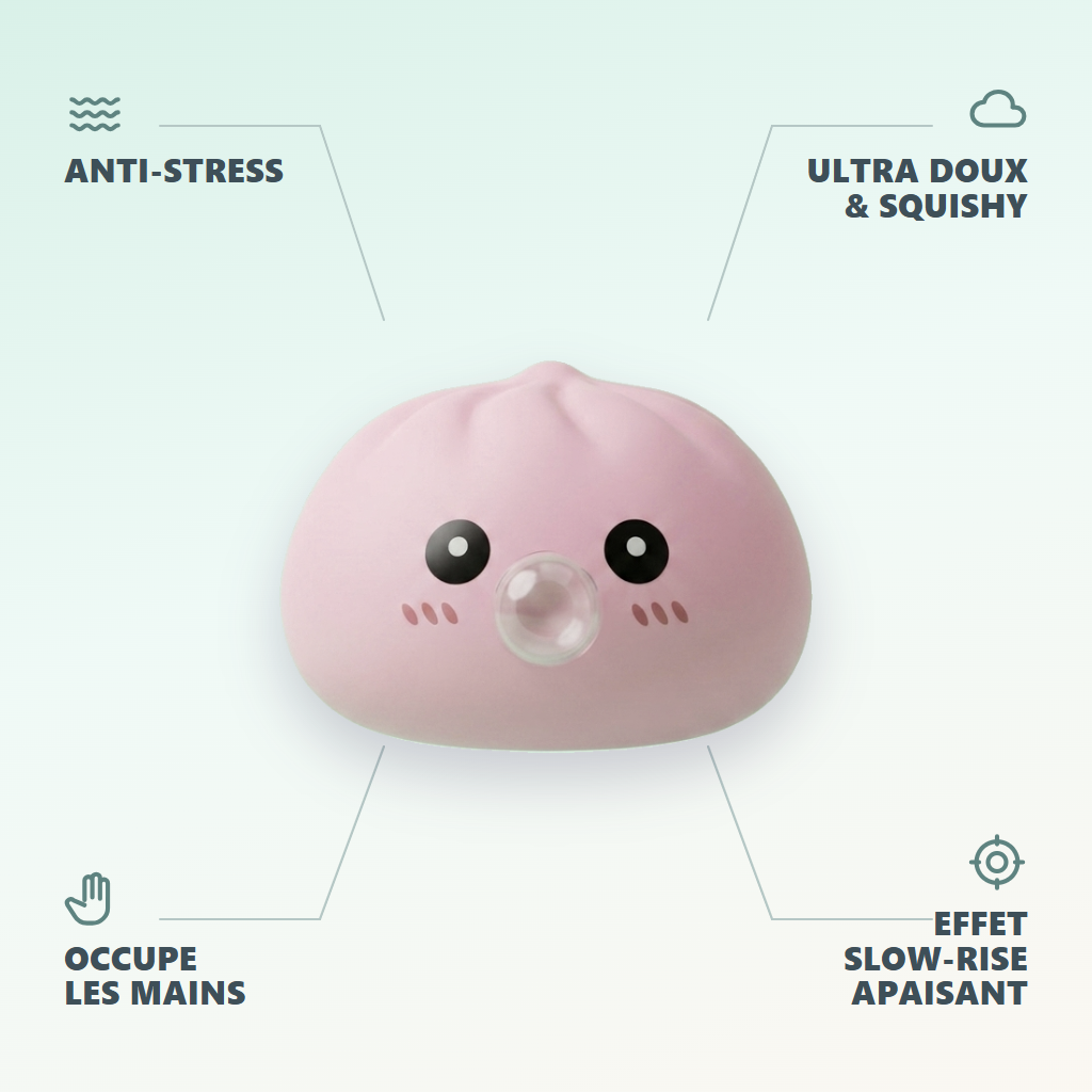 Dumpling Squishy Pinkki Bambukorissa — antistress, ultrapehmeä, slow-rise
