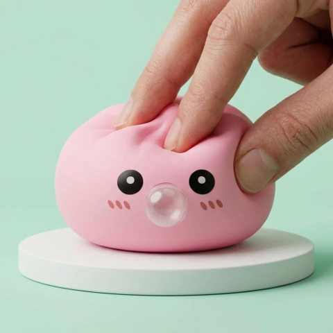 Dumpling Squishy Pinkki Bambukorissa puristettuna kädessä, squishy-materiaali
