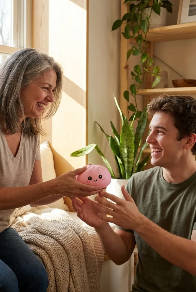 Pink Squishy Dumpling Kukkapehmeä lahjana — asiakaskuva