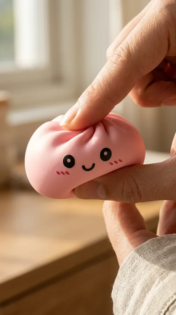Pink Squishy Dumpling Kukkapehmeä sormien välissä — asiakaskuva