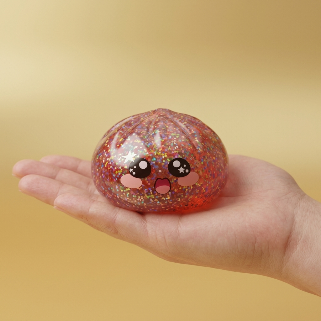 Galaxy Dumpling Squishy Pinkki Kawaii kädessä, todellinen koko