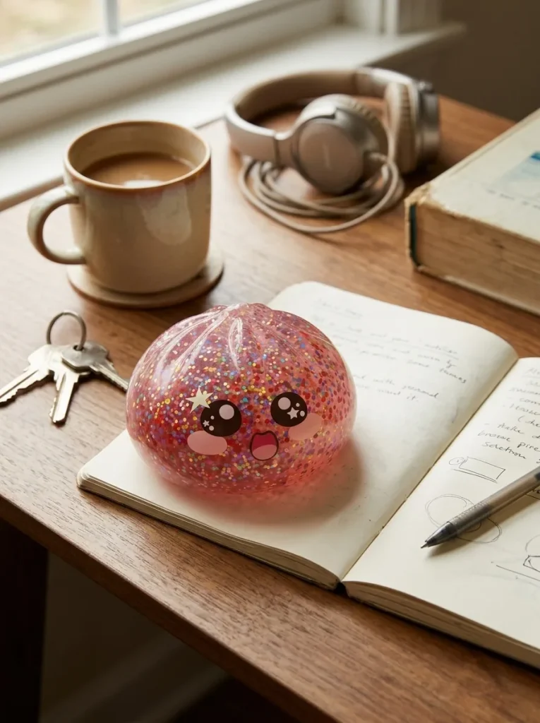 Galaxy Dumpling Squishy Pinkki Kawaii työpöydällä — asiakaskuva