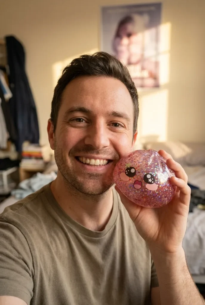 Galaxy Dumpling Squishy Pinkki Kawaii kasvojen lähellä — asiakaskuva