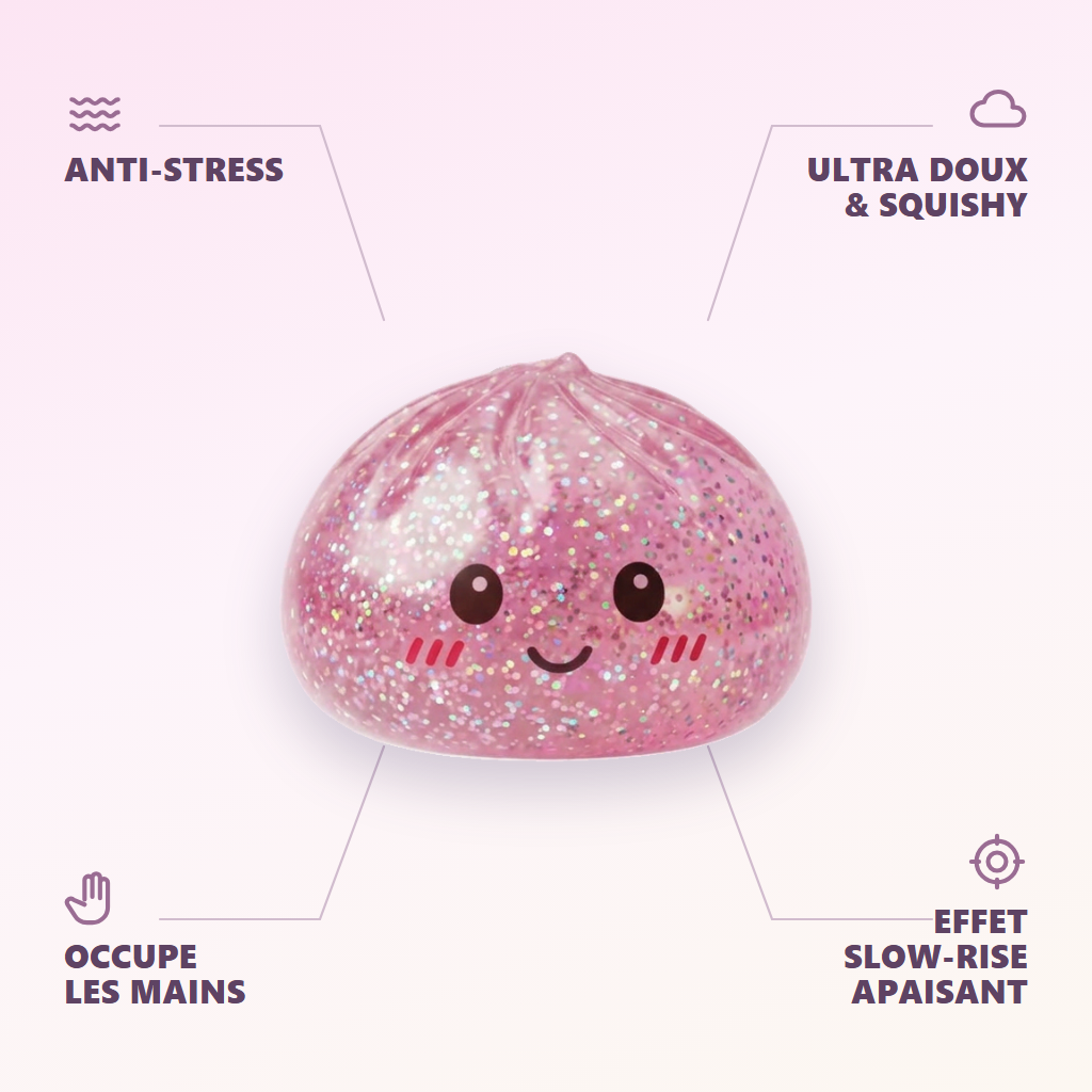 Glitter Dumpling Squishy Pinkki Kawaii — antistress, ultrapehmeä, slow-rise