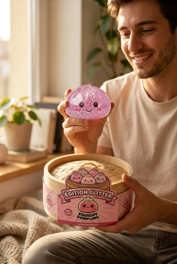 Glitter Dumpling Squishy Pinkki Kawaii ja bambutyylinen höyrykori — asiakaskuva