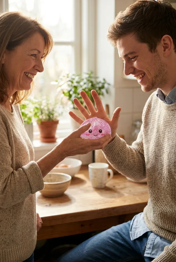 Glitter Dumpling Squishy Pinkki Kawaii lahjana — asiakaskuva