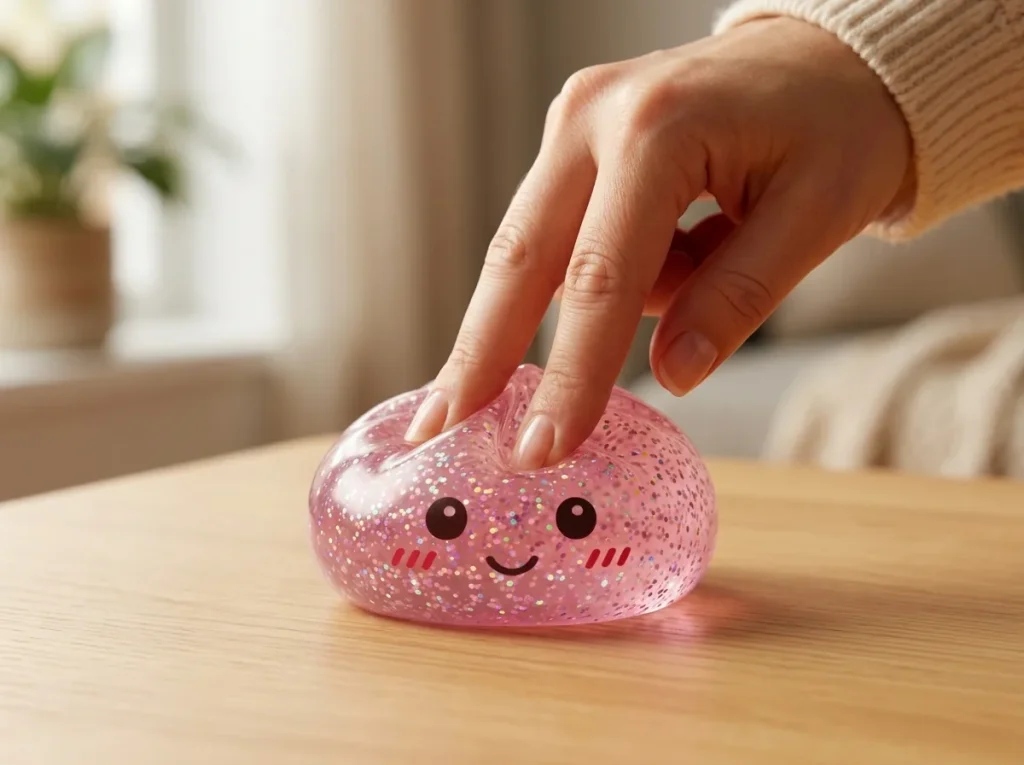 Glitter Dumpling Squishy Pinkki Kawaii sormien välissä — asiakaskuva