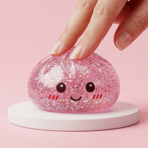 Glitter Dumpling Squishy Pinkki Kawaii puristettuna kädessä, squishy-materiaali