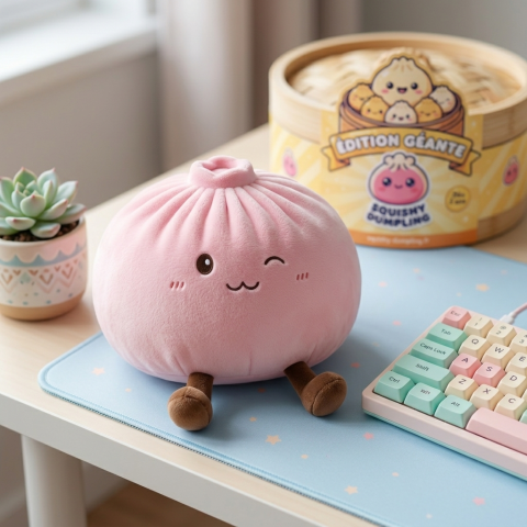Squishy Dumpling Toy XXL Vaaleanpunainen arkisessa asetelmassa