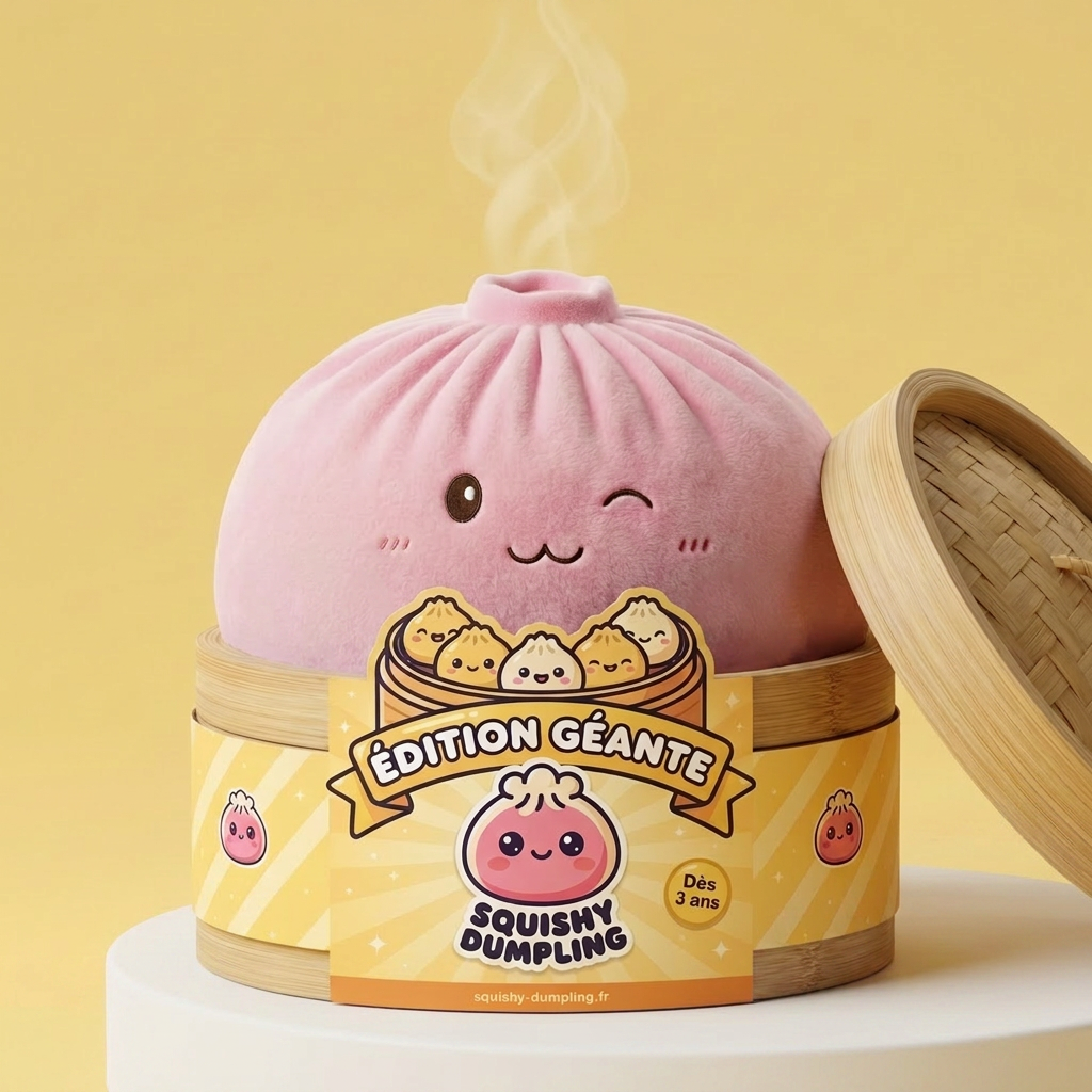 Squishy Dumpling Toy XXL Vaaleanpunainen bambutyylisessä höyrykorirasiassaan