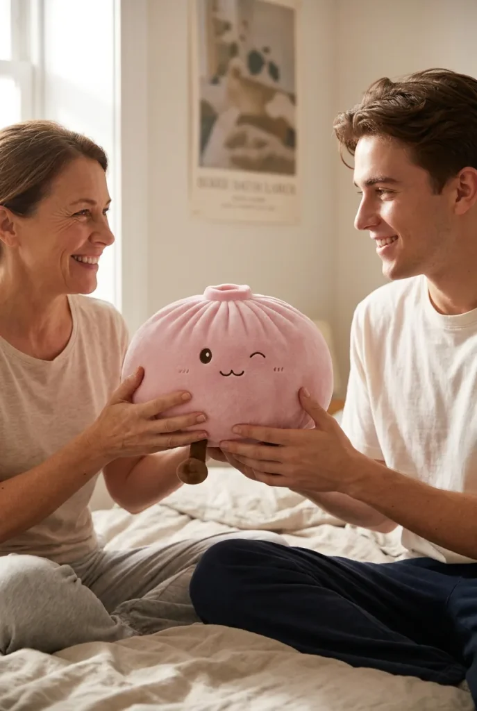 Squishy Dumpling Toy XXL Vaaleanpunainen lahjana — asiakaskuva