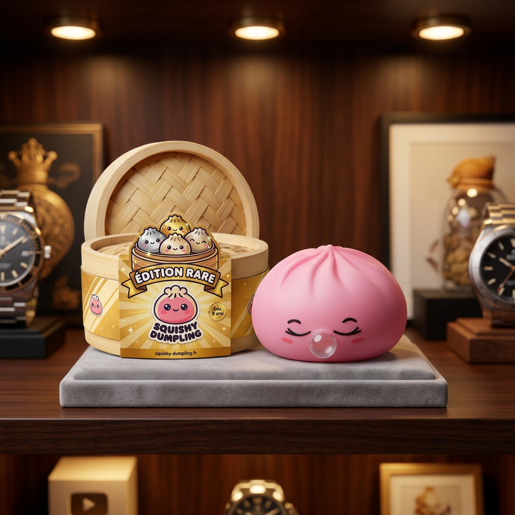 Dumpling Squishy Rose Rare Blow Pinkki tunnelmakuvassa työpöydällä