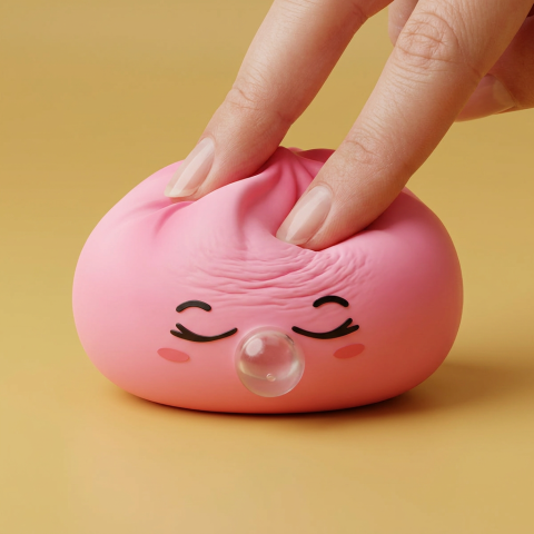 Dumpling Squishy Rose Rare Blow Pinkki puristettuna kädessä, squishy-materiaali
