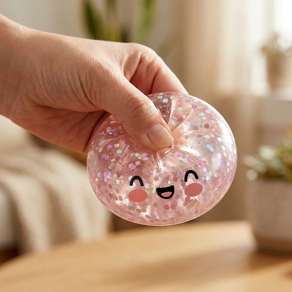 Dumpling Squishy Rose Sparkle Bubblegum -pinkki sormien välissä — asiakaskuva
