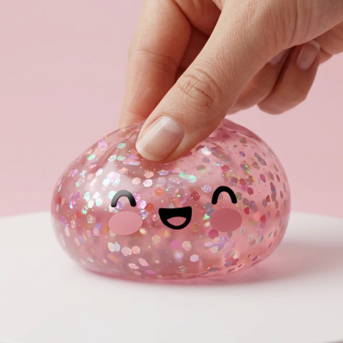 Dumpling Squishy Rose Sparkle Bubblegum -pinkki — slow-rise-efekti, vaahto palautuu muotoonsa