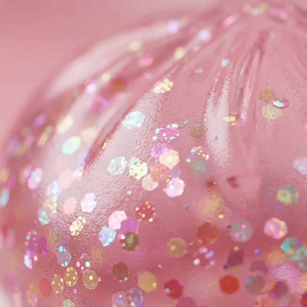 Dumpling Squishy Rose Sparkle Bubblegum -pinkki — makrolähikuva tekstuurista