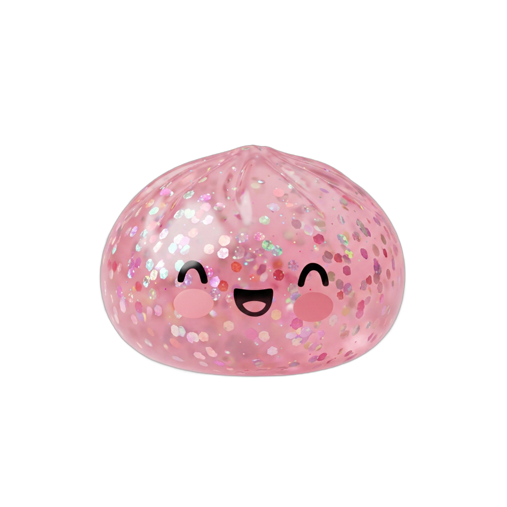 Dumpling Squishy Rose Sparkle Bubblegum -pinkki — squishy antistressilelu, slow-rise, kawaii