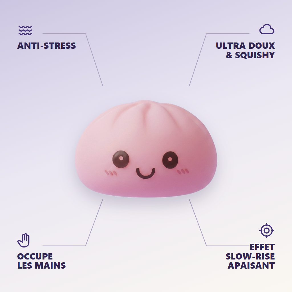 Dumpling Squishy Yövalo, Pehmeä Vaaleanpunainen — antistress, ultrapehmeä, slow-rise