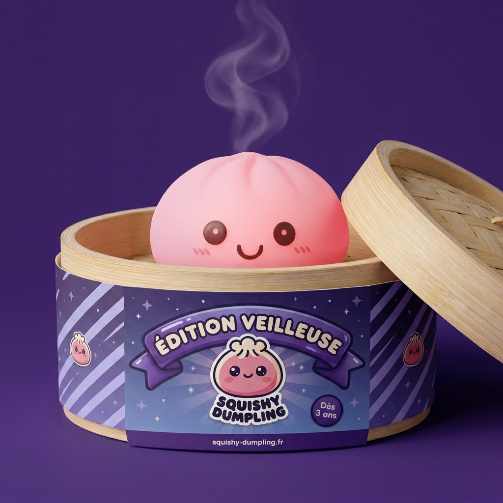 Dumpling Squishy Yövalo, Pehmeä Vaaleanpunainen bambutyylisessä höyrykorirasiassaan