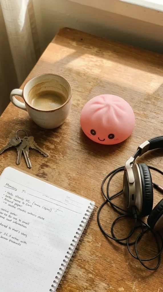 Dumpling Squishy Yövalo, Pehmeä Vaaleanpunainen työpöydällä — asiakaskuva