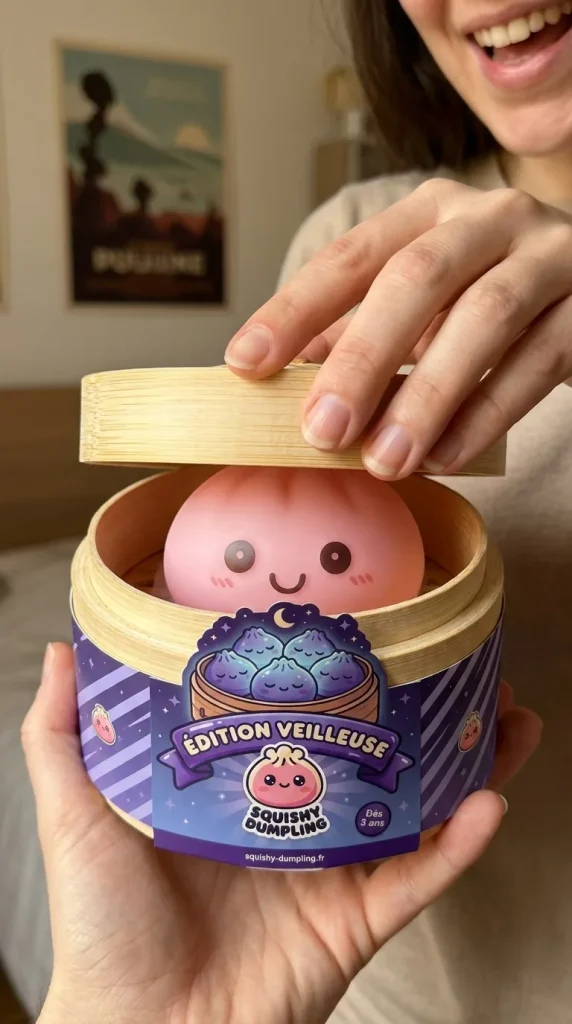 Dumpling Squishy Yövalo, Pehmeä Vaaleanpunainen — unboxing, asiakaskuva