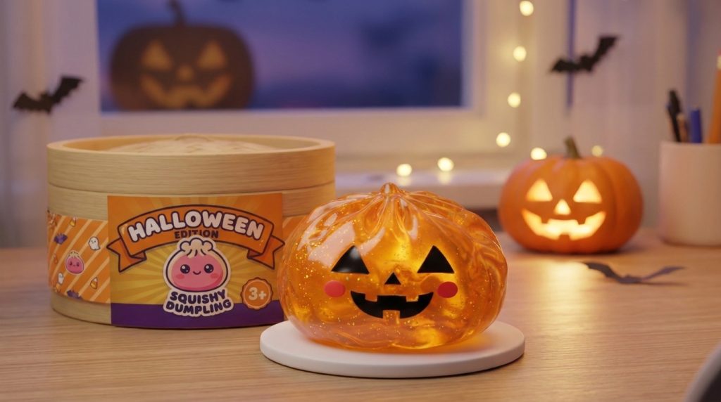 Halloween Kurpitsa Dumpling Squishy Läpikuultava arkisessa asetelmassa