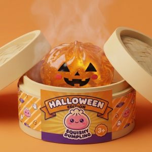 Halloween Kurpitsa Dumpling Squishy Läpikuultava bambutyylisessä höyrytyskorissa
