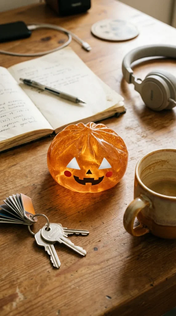 Halloween Kurpitsa Dumpling Squishy Läpikuultava työpöydällä
