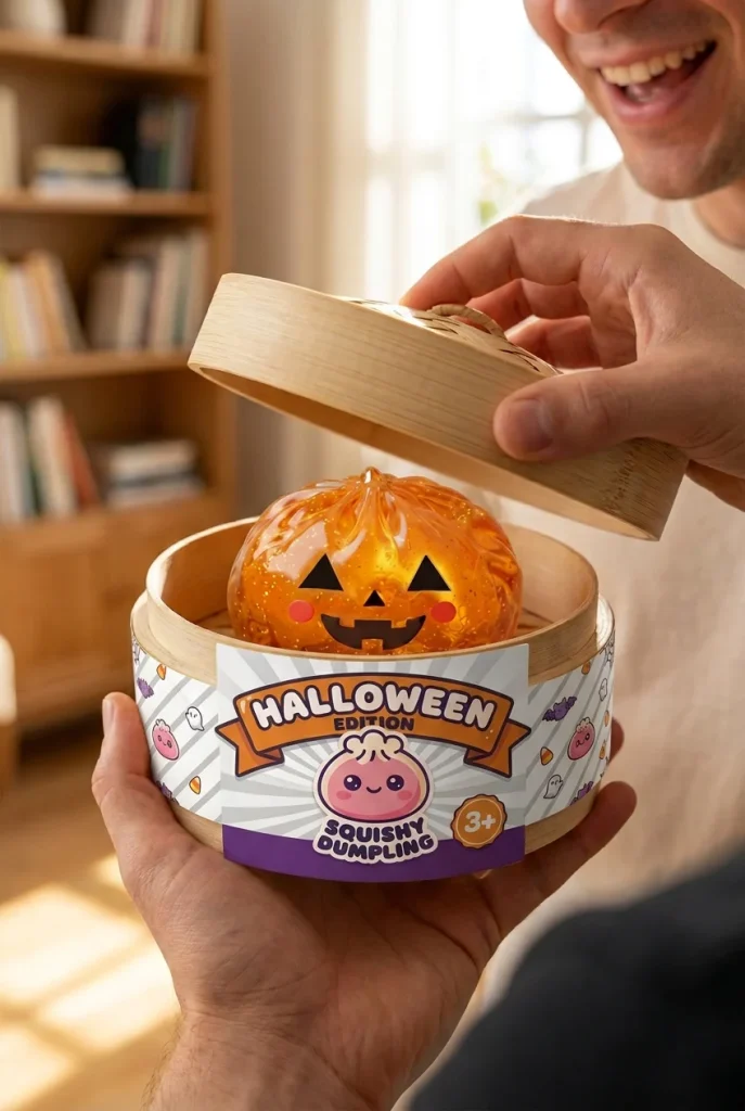 Halloween Kurpitsa Dumpling Squishy Läpikuultava avauksen hetkellä