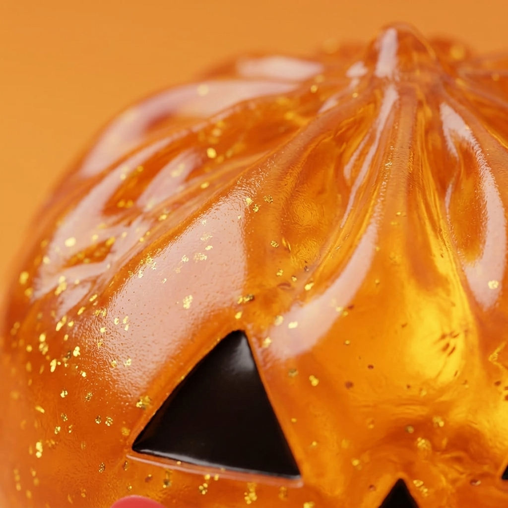 Halloween Kurpitsa Dumpling Squishy Läpikuultava makrokuva vaahdon pinnasta