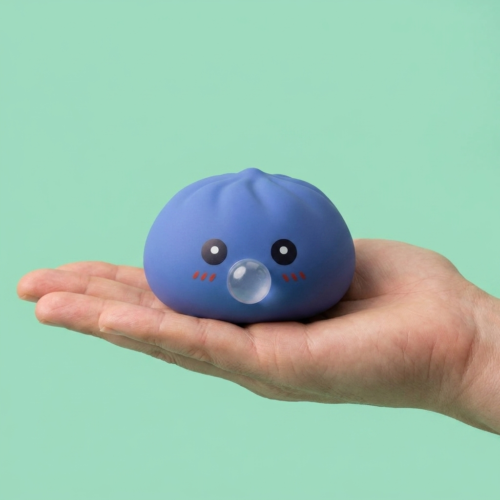 Dumpling Squishy Violetti, Pöhötetty ja Pehmeä kädessä, todellinen koko