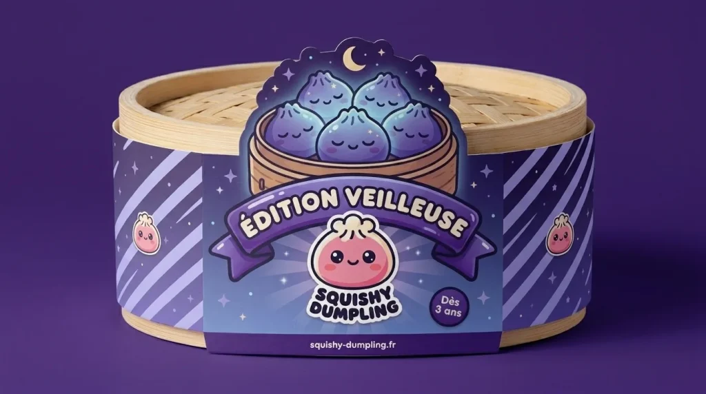 Dumpling Squishy Violetti, Pöhötetty ja Pehmeä ja lemmikki — asiakaskuva