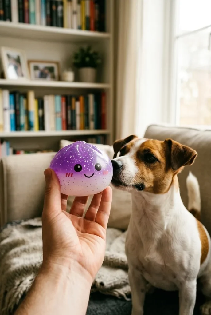 Glitter Dumpling Squishy Unelmavioletti ja lemmikki — asiakaskuva