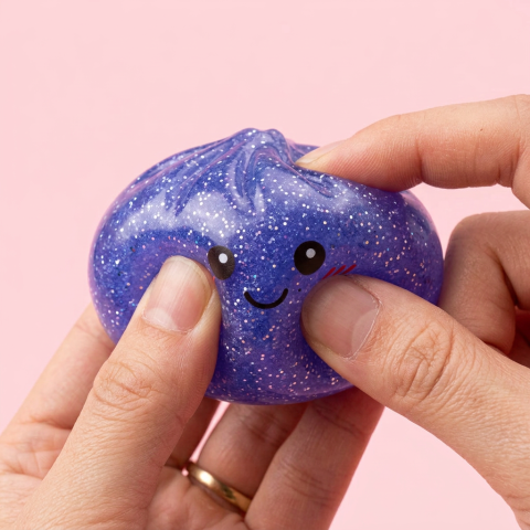 Glitter Dumpling Squishy Unelmavioletti — slow-rise-efekti, vaahto palautuu muotoonsa