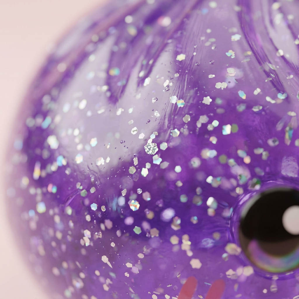 Glitter Dumpling Squishy Unelmavioletti — makrolähikuva tekstuurista