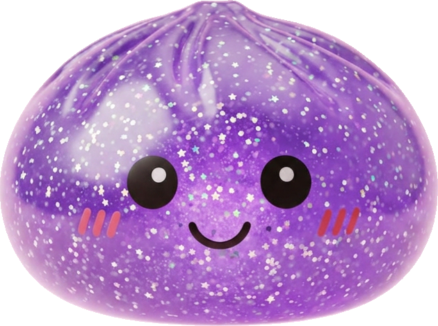 Glitter Dumpling Squishy Unelmavioletti — squishy antistressilelu, slow-rise, kawaii