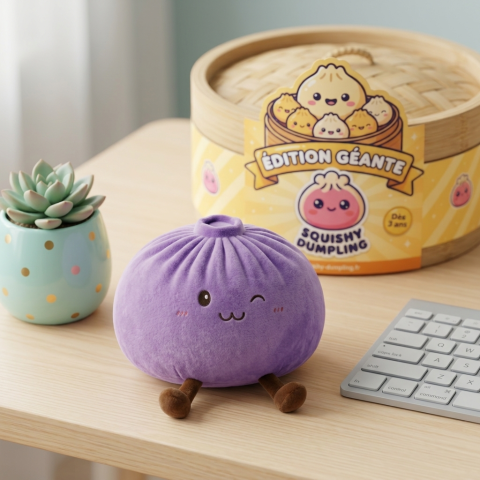 Giant Dumpling Squishy Violetti arkisessa asetelmassa