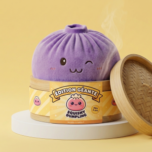 Giant Dumpling Squishy Violetti bambutyylisessä höyrykorirasiassaan