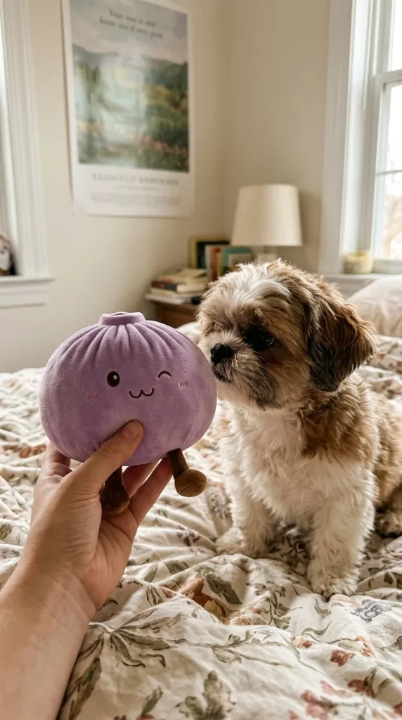 Giant Dumpling Squishy Violetti ja lemmikki — asiakaskuva