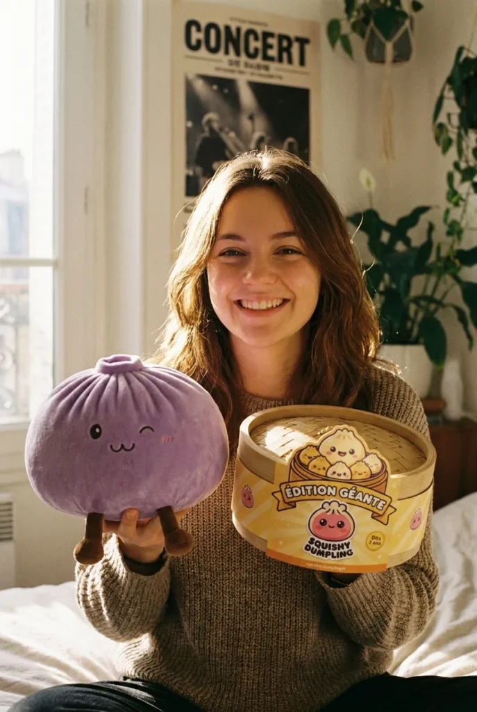 Giant Dumpling Squishy Violetti ja bambutyylinen höyrykori — asiakaskuva