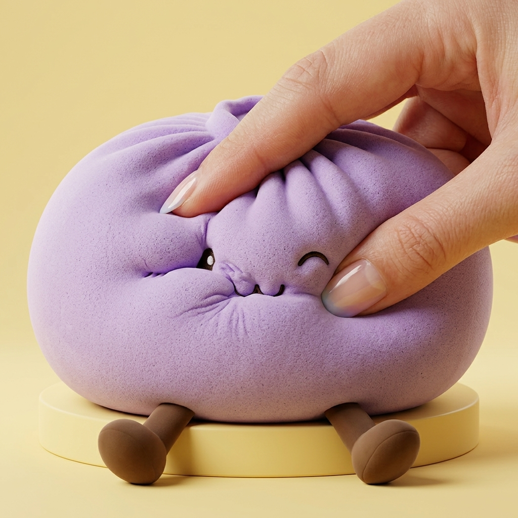 Giant Dumpling Squishy Violetti — slow-rise-efekti, vaahto palautuu muotoonsa