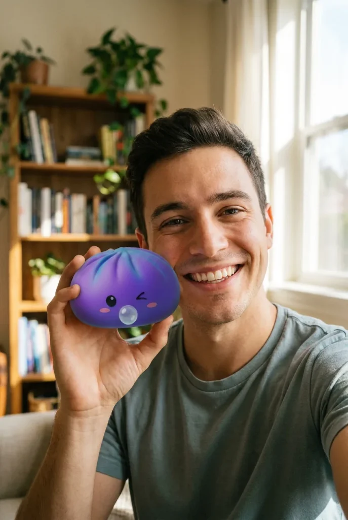 Dumpling Squishy Purple Rare Blow Kosminen Violetti kasvojen lähellä — asiakaskuva