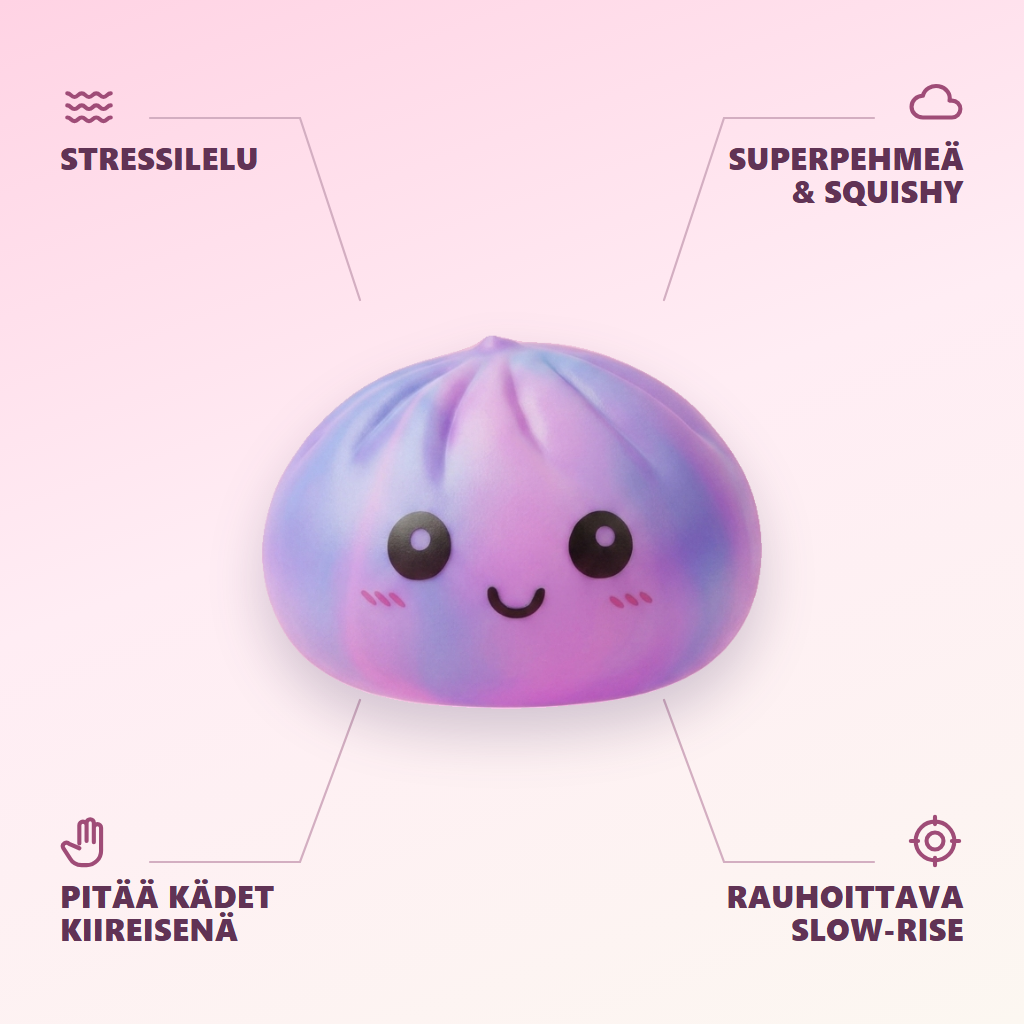 Dumpling Squishy Tie-Dye Violetti infografiikka: tärkeimmät edut