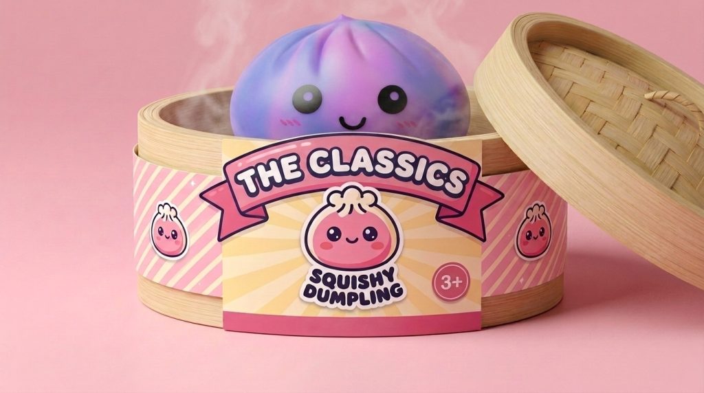 Dumpling Squishy Tie-Dye Violetti bambutyylisessä höyrytyskorissa