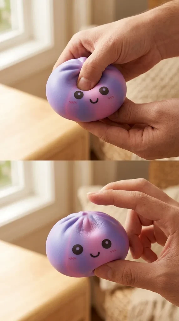 Dumpling Squishy Tie-Dye Violetti puristuksessa